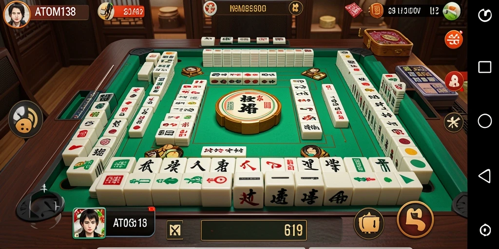 Screenshot gameplay ATOM138 menampilkan ubin Mahjong yang berwarna-warni dan menantang.