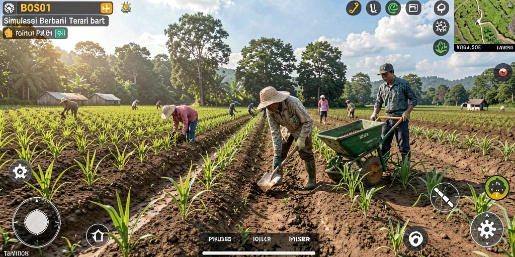 Screenshot gameplay BOS01 yang menampilkan aktivitas bertani yang mengasyikkan.