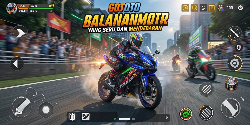 Screenshot GOTOTO menampilkan aksi balapan motor yang mendebarkan.