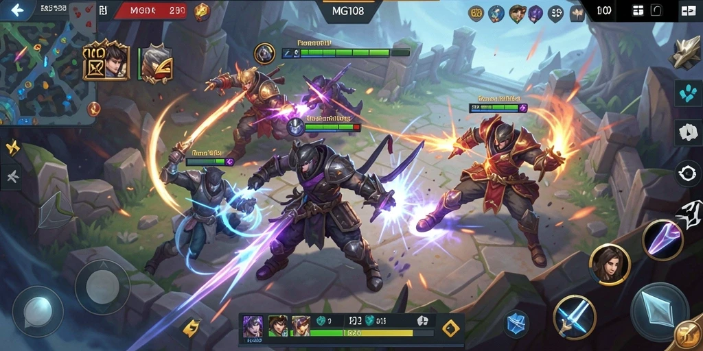 Gameplay intens di arena pertarungan MG108 dengan karakter unik.