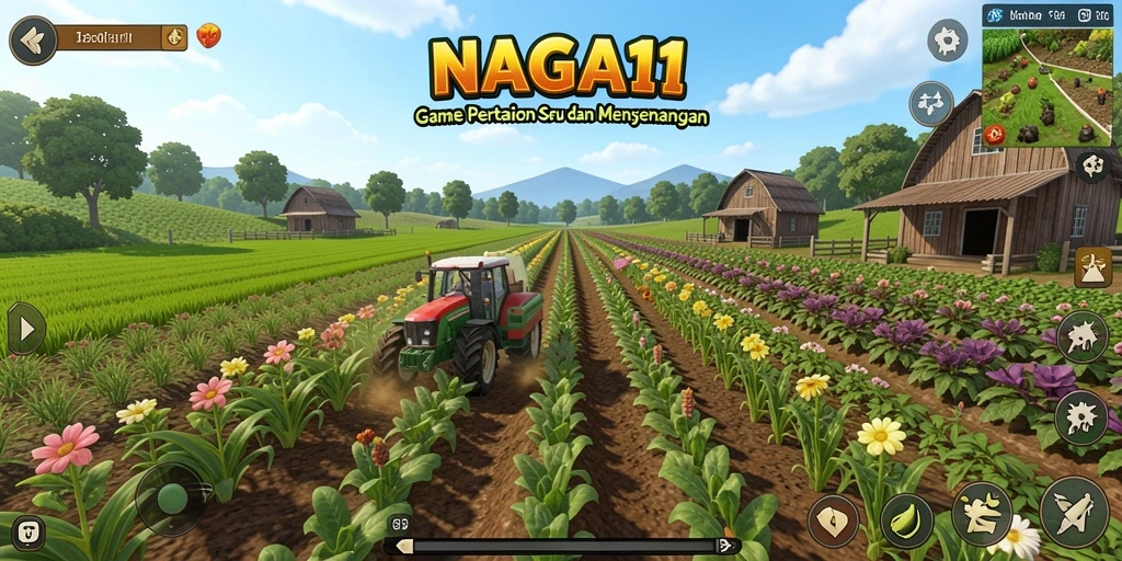 Screenshot gameplay NAGA11 menunjukkan aktivitas bertani yang menyenangkan.