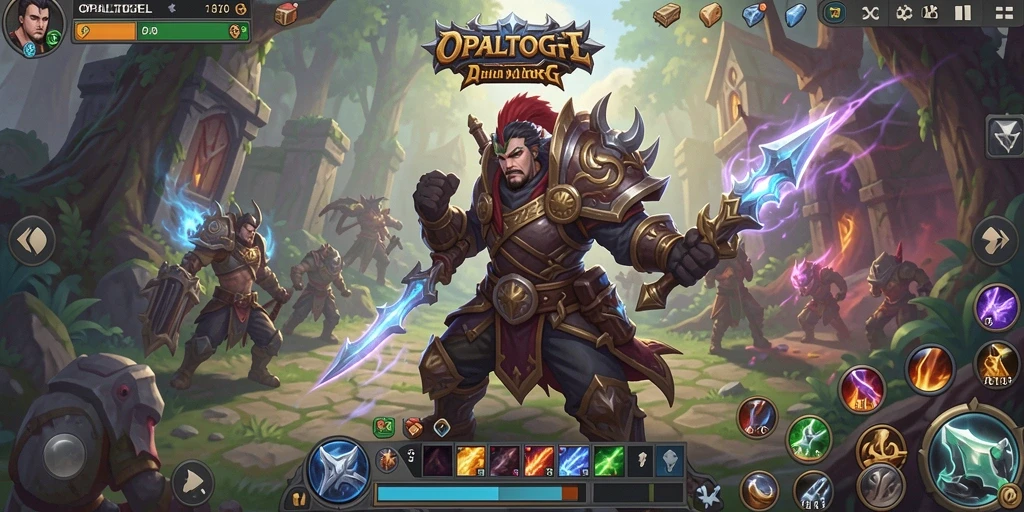 Tangkapan layar gameplay <strong>OPALTOGEL</strong> menunjukkan pertempuran epik dan dunia yang indah.