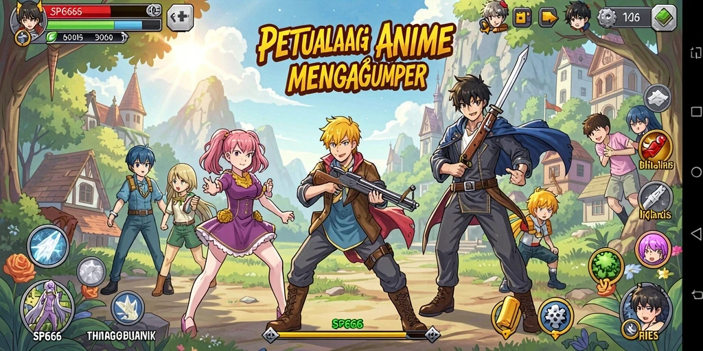 Tampilan menarik dari gameplay SP666 dengan karakter anime yang dinamis.