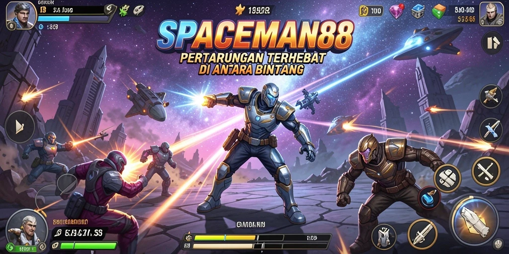 Gameplay seru SPACEMAN88 menampilkan pertarungan di luar angkasa.
