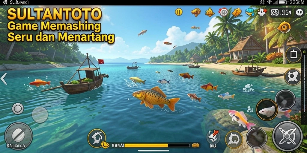 Screenshot gameplay SULTANTOTO menunjukkan aktivitas memancing yang seru dan menarik.