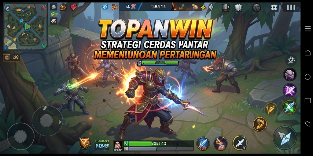 Screenshot gameplay TOPANWIN menunjukkan pertempuran strategis yang mendebarkan.